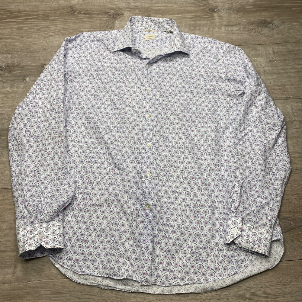 Culturata Button Down Shirt Mens 44 White Blue Red Geometric Tailored Italy